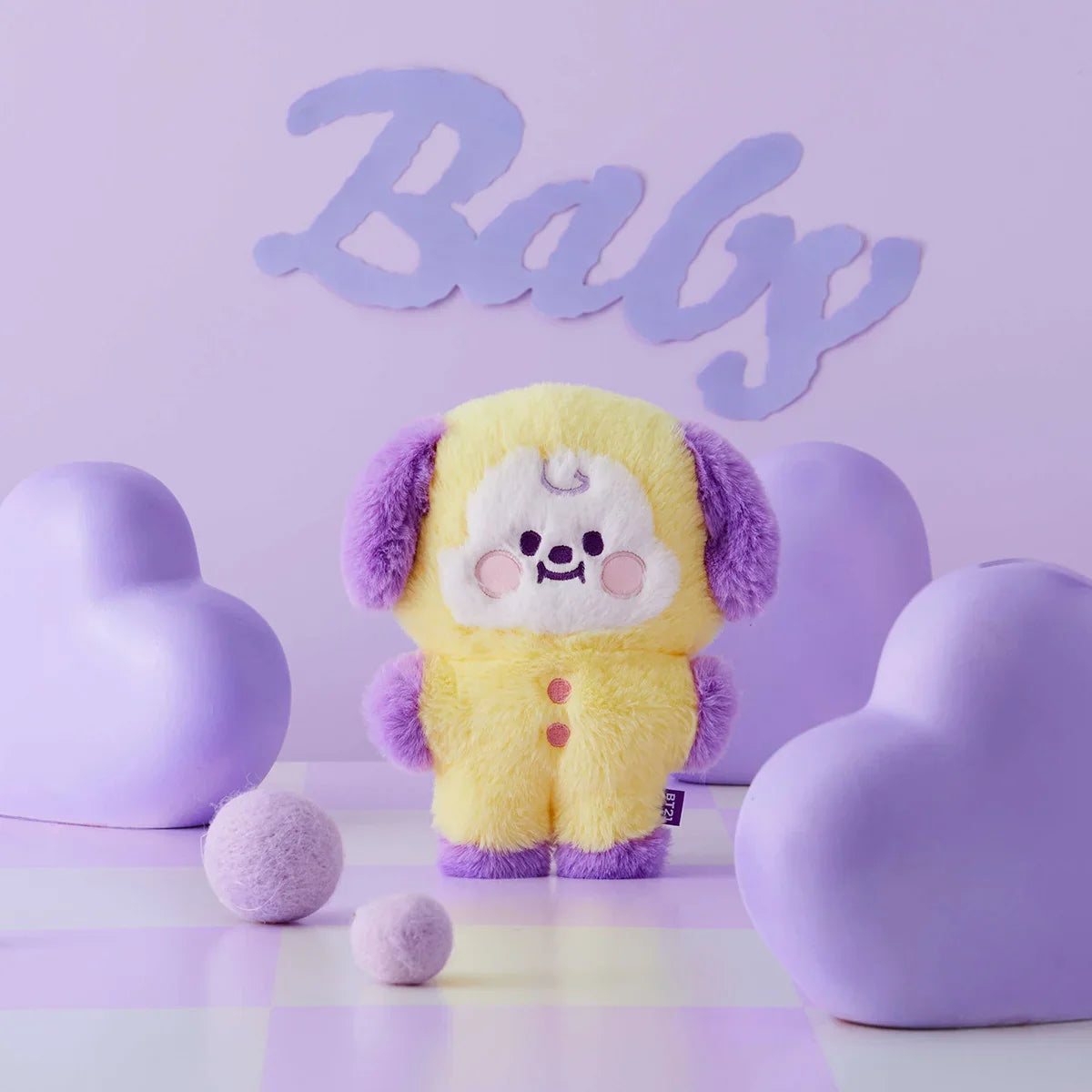 BT21 CHIMMY BABY FLAT FUR PURPLE HEART STANDING DOLL