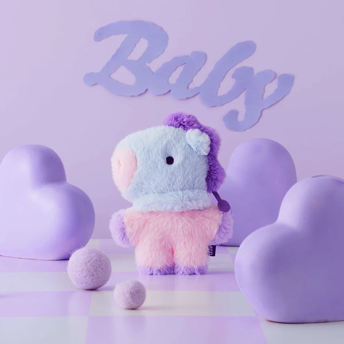 BT21 MANG BABY FLAT FUR PURPLE HEART STANDING DOLL