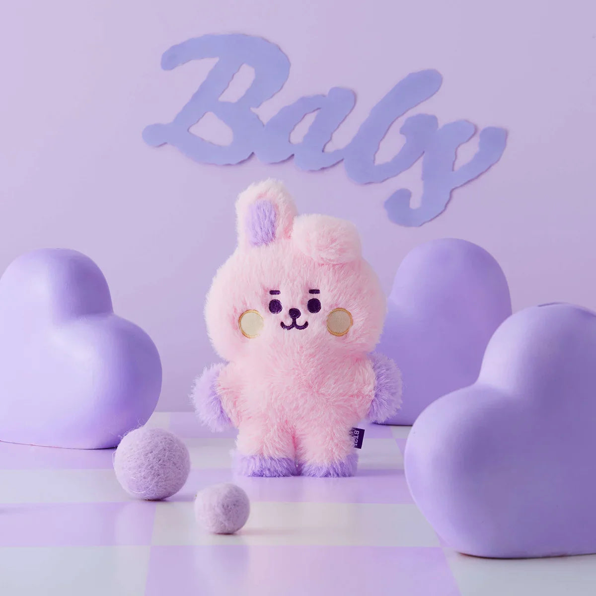 BT21 COOKY BABY FLAT FUR PURPLE HEART STANDING DOLL